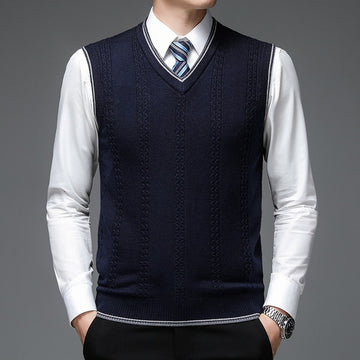 New Autum Fashion Brand Solid 6% Wool Pullover Sweater V Neck Knit Vest Men Trendy Sleeveless Casual Top Quality Men Clothing